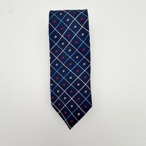 Sears Mens Tie Navy Blue Geometric Diamond Check Made in Italy Silk Blend